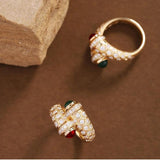 Vintage Glass Ring French Vintage Heavy Industry Plated Micro Studded