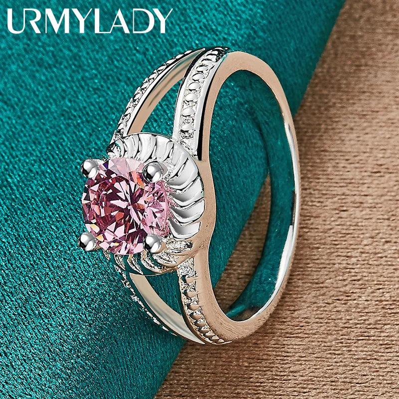 925 Silver Pink Zircon Ring For Women