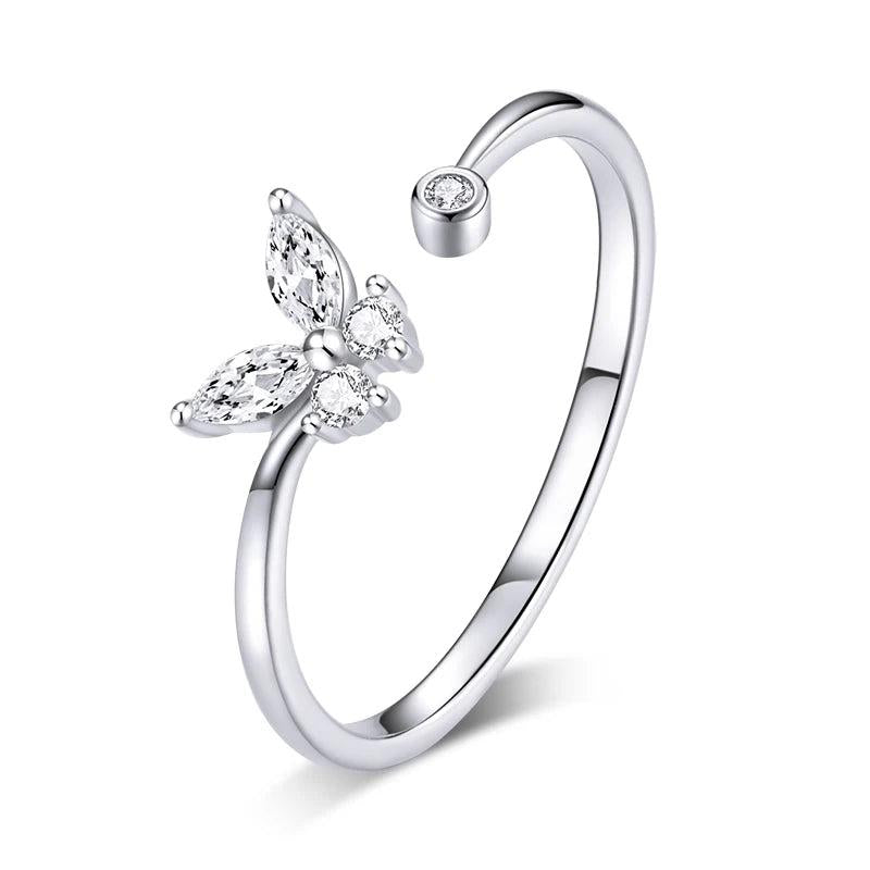 925 Silver Butterfly Tail Ring Adjustable Rings for Women