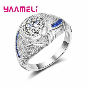925 Silver Round Crystal Stone Ring CZ For Christmas Gift Women