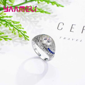 925 Silver Round Crystal Stone Ring CZ For Christmas Gift Women