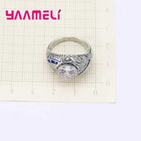 925 Silver Round Crystal Stone Ring CZ For Christmas Gift Women