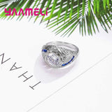 925 Silver Round Crystal Stone Ring CZ For Christmas Gift Women
