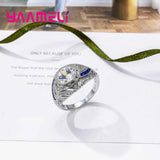 925 Silver Round Crystal Stone Ring CZ For Christmas Gift Women