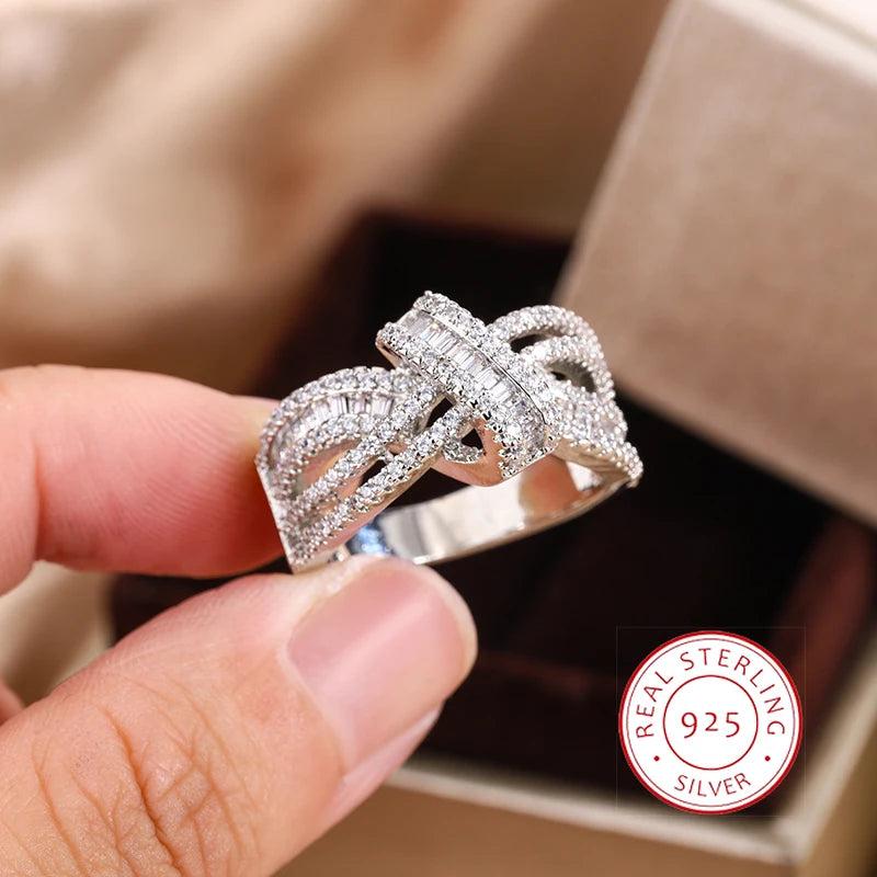 925 Silver Wedding Party Ring Bow Zircon Jewelry