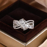 925 Silver Wedding Party Ring Bow Zircon Jewelry
