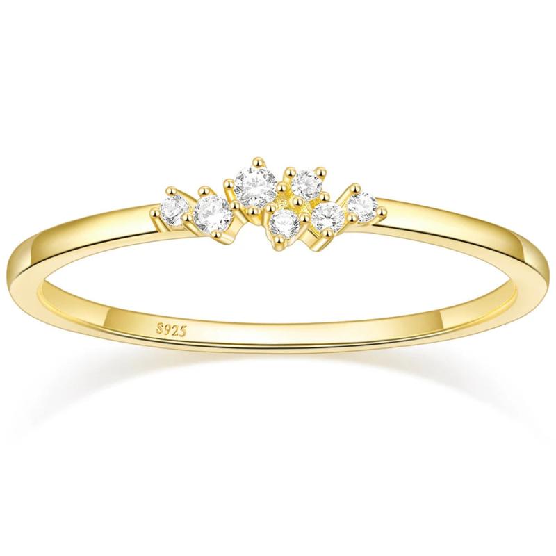 Trumium 1.5mm CZ Wedding Band 925 Silver 14K Plated Stackable Rings