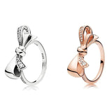 925 Silver Bow Crystal Ring Women Wedding Party Europe Jewelry