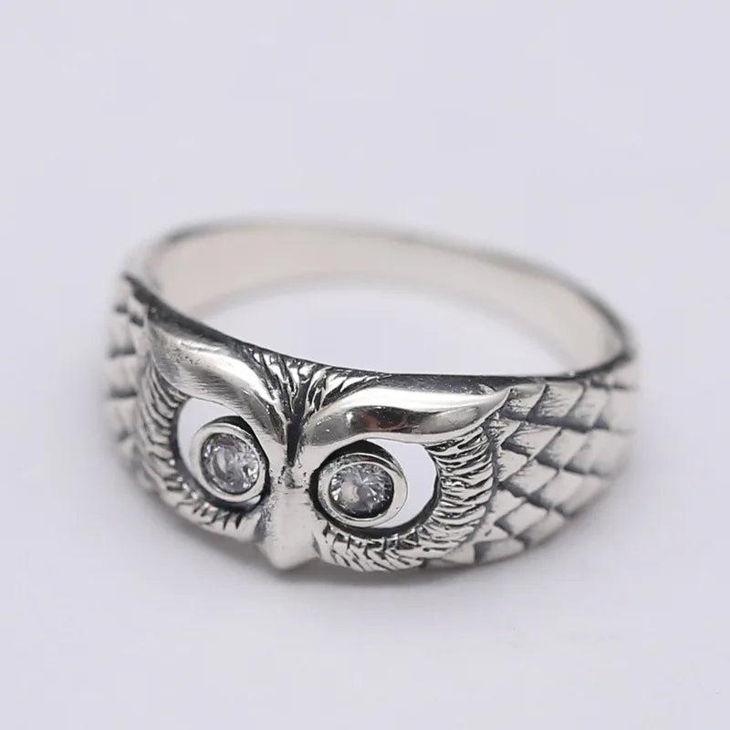 925 Silver Owl Ring Zircon Adjustable Vintage Jewelry Gift