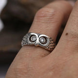 925 Silver Owl Ring Zircon Adjustable Vintage Jewelry Gift
