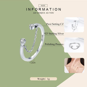 925 Sterling Silver Tassel CZ Finger Ring Women Jewelry