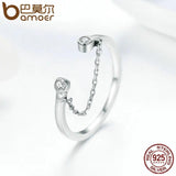 925 Sterling Silver Tassel CZ Finger Ring Women Jewelry