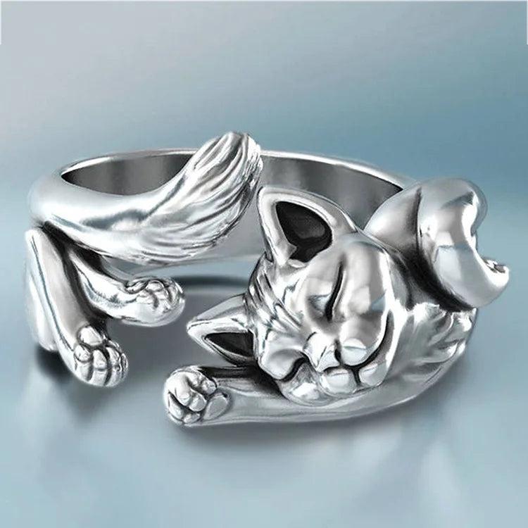 Vintage Cat Rings Women Jewelry 925 Sterling Silver Ring