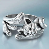 Vintage Cat Rings Women Jewelry 925 Sterling Silver Ring