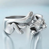 Vintage Cat Rings Women Jewelry 925 Sterling Silver Ring