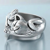 Vintage Cat Rings Women Jewelry 925 Sterling Silver Ring
