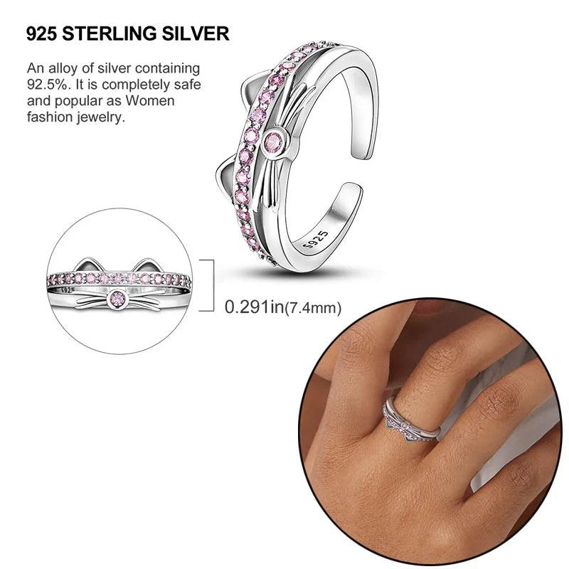 925 Silver Zircon Open Ring for Women Engagement Anniversary Gift