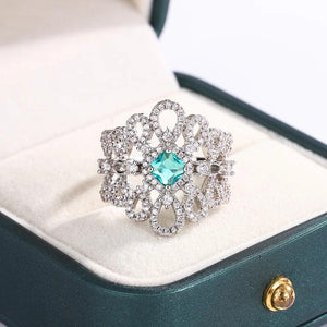 Retro Hollow Green Zircon 925 Silver Women's Ring Party Jewelry