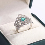 Retro Hollow Green Zircon 925 Silver Women's Ring Party Jewelry