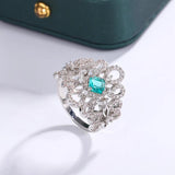 Retro Hollow Green Zircon 925 Silver Women's Ring Party Jewelry