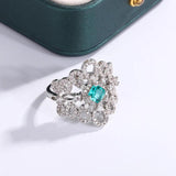 Retro Hollow Green Zircon 925 Silver Women's Ring Party Jewelry