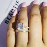 Silver Bride Wedding Ring Set for Women Bride Engagement Bands Eternity