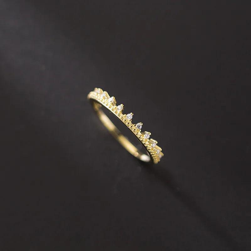 Real 925 Sterling Silver Crown Slim Ring 14K Plated