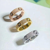 Three Rows Diamond 18K Non Fading Men's Ring Women's Zircon Jewelry