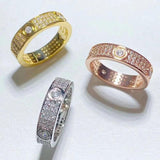 Three Rows Diamond 18K Non Fading Men's Ring Women's Zircon Jewelry