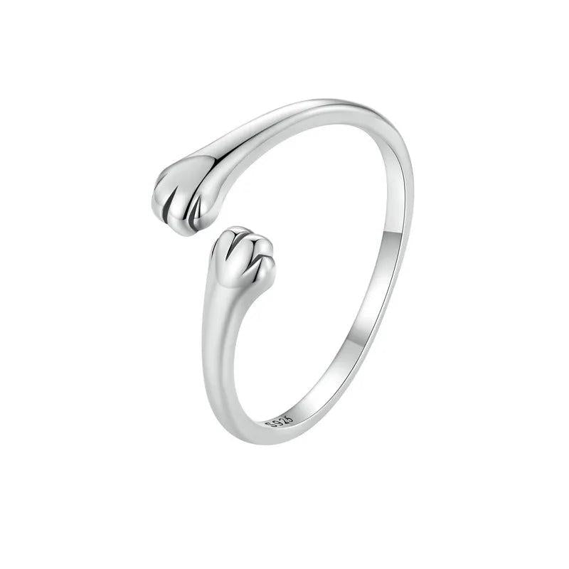 Adjustable Sterling Silver Cat Paw Ring for Pet Lover Gift