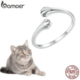Adjustable Sterling Silver Cat Paw Ring for Pet Lover Gift