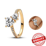 14K Double Heart Sparkling Diamond Ring Princess Crown Rings