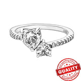 14K Double Heart Sparkling Diamond Ring Princess Crown Rings