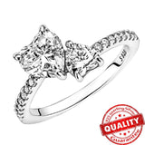 14K Double Heart Sparkling Diamond Ring Princess Crown Rings