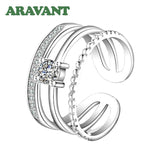 925 Silver Three Line Open Ring For Women