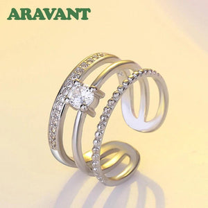 925 Silver Three Line Open Ring For Women