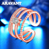 925 Silver Three Line Open Ring For Women