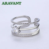 925 Silver Three Line Open Ring For Women