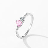 925 Sterling Silver Pink Heart Crystal Stackable Rings For Women