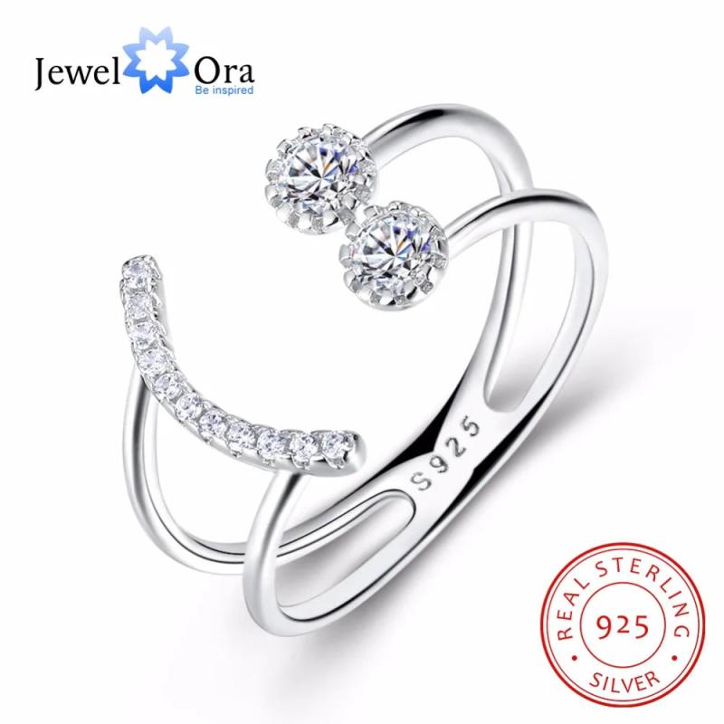 Adjustable Smiley Face Silver Ring - Party Jewelry
