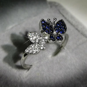 925 Sterling Plata Butterfly Zircon Stone Rings for Women
