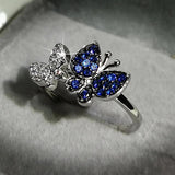 925 Sterling Plata Butterfly Zircon Stone Rings for Women