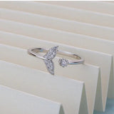 925 Silver Fishtail Zircon Ring for Women Fairy Engagement Adjustable Jewelry