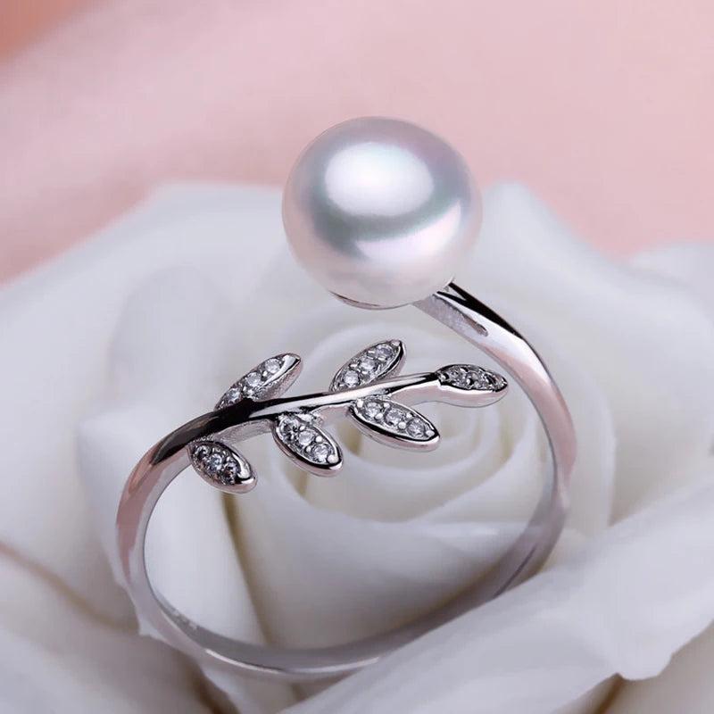 Gray Pearl Leaves Ring for Women Wedding/Party Gift