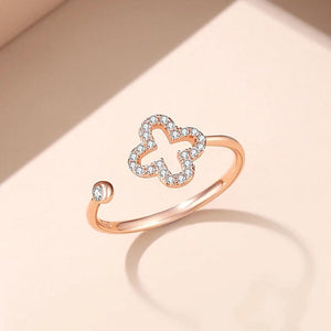 Sterling Silver Couple Ring AAA CZ Four-leaf Clover Women Birthday Gift