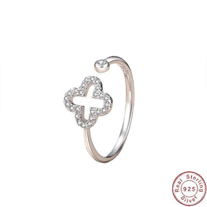 Sterling Silver Couple Ring AAA CZ Four-leaf Clover Women Birthday Gift