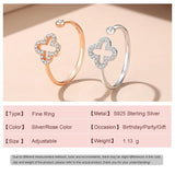 Sterling Silver Couple Ring AAA CZ Four-leaf Clover Women Birthday Gift