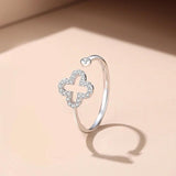 Sterling Silver Couple Ring AAA CZ Four-leaf Clover Women Birthday Gift