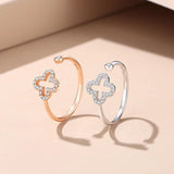 Sterling Silver Couple Ring AAA CZ Four-leaf Clover Women Birthday Gift