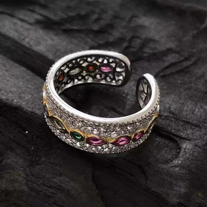 925 Silver Pink Zircon Lace Retro Ring for Women